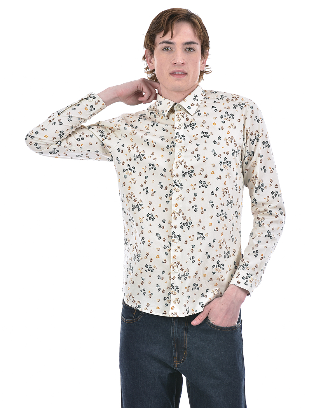 Numero Uno Men Floral Print Beige Shirt